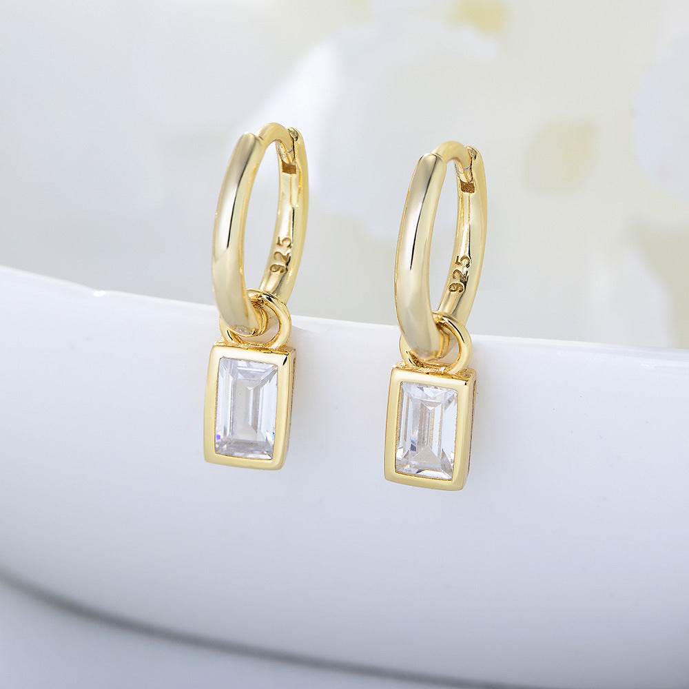 925 sterling silver geometric square zircon earrings - MOWTE