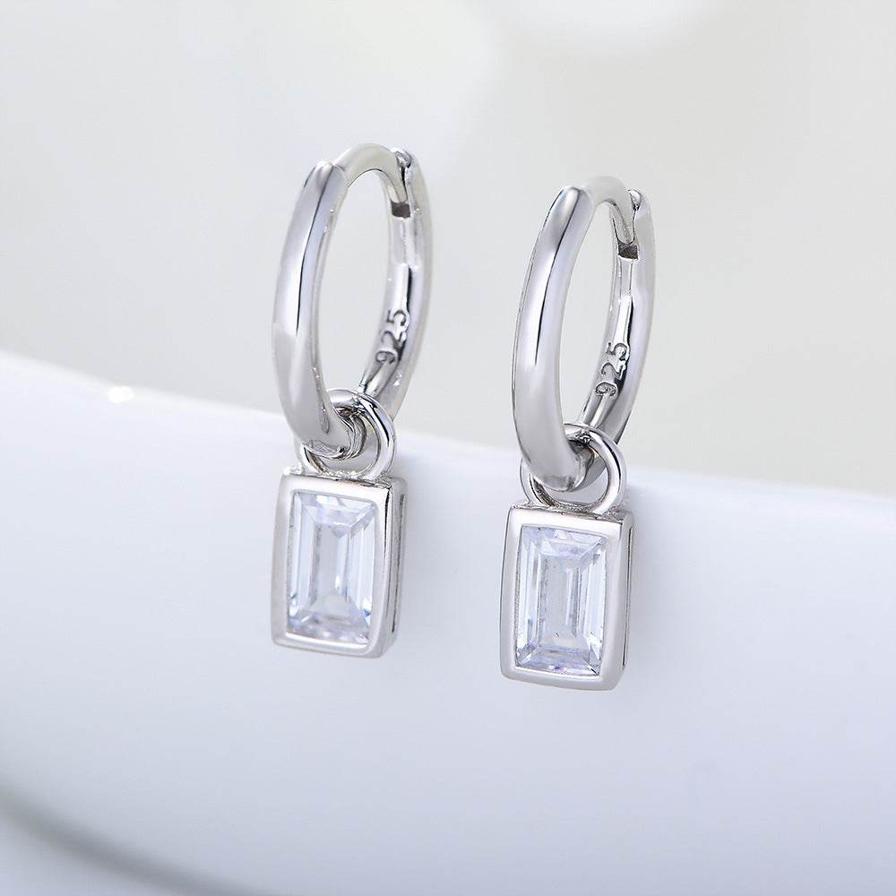 925 sterling silver geometric square zircon earrings - MOWTE