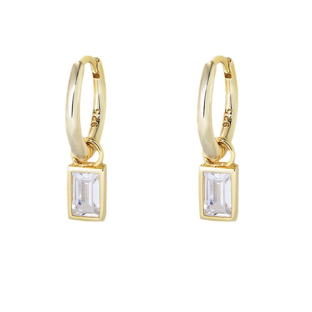 925 sterling silver geometric square zircon earrings - MOWTE