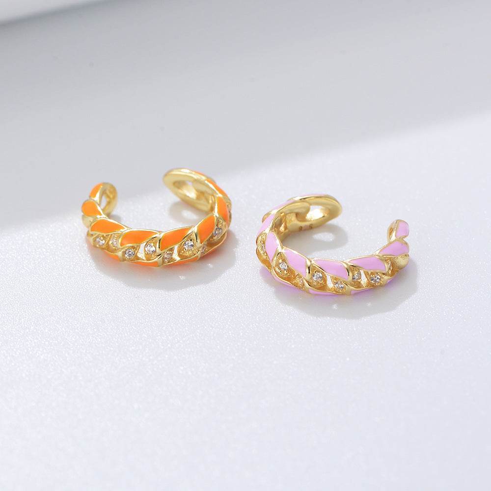S925 pure silver drop glue hollow diamond inlaid earrings with ear bone clip without ear hole - MOWTE