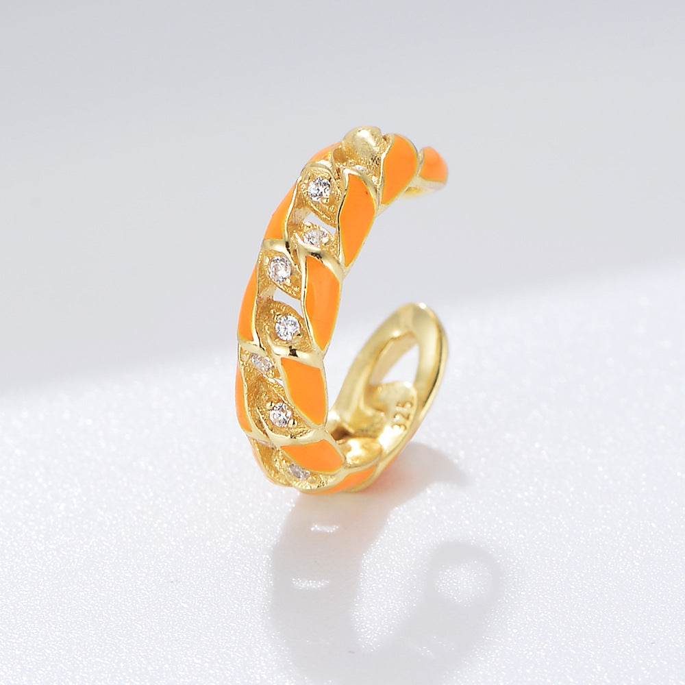 S925 pure silver drop glue hollow diamond inlaid earrings with ear bone clip without ear hole - MOWTE