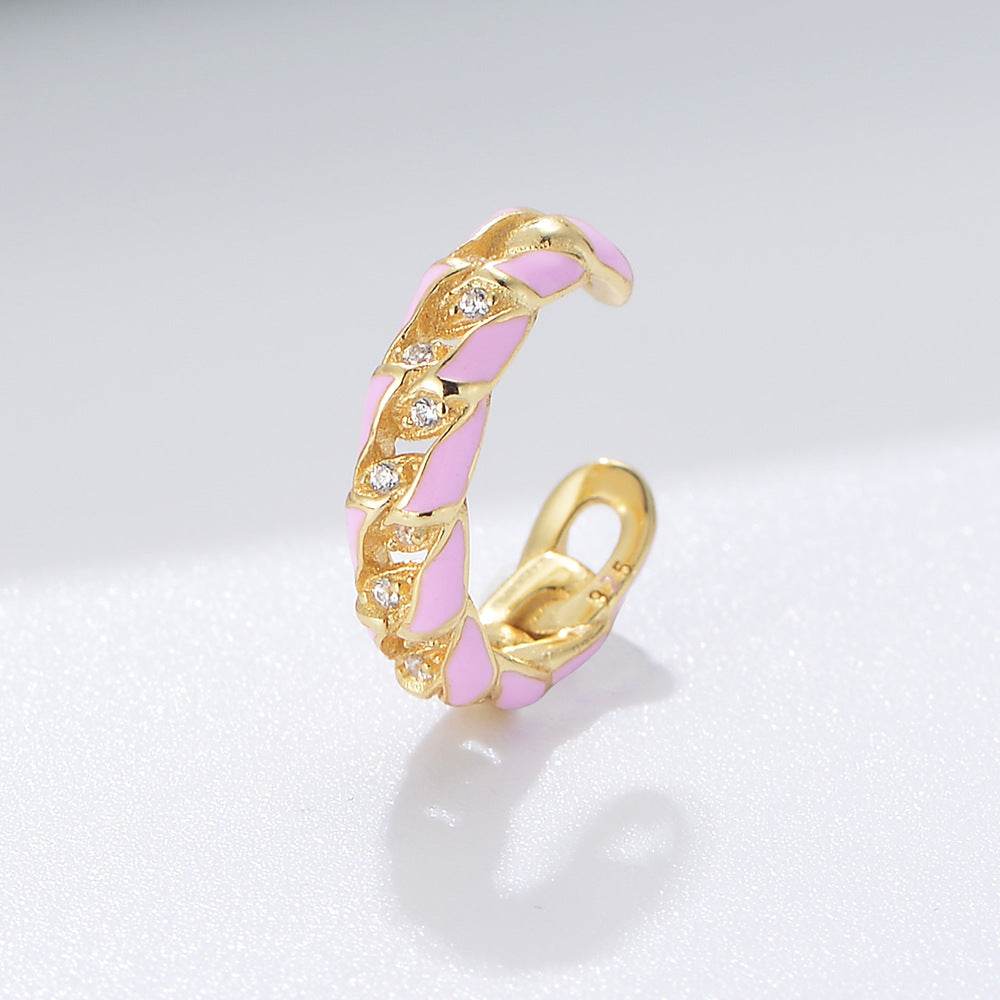 S925 pure silver drop glue hollow diamond inlaid earrings with ear bone clip without ear hole - MOWTE