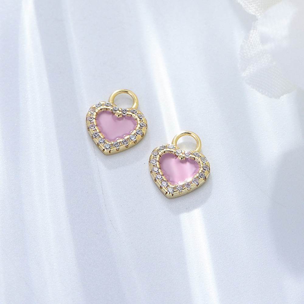 Zircon earrings 925 sterling silver pink oil drop heart-shaped earrings - MOWTE