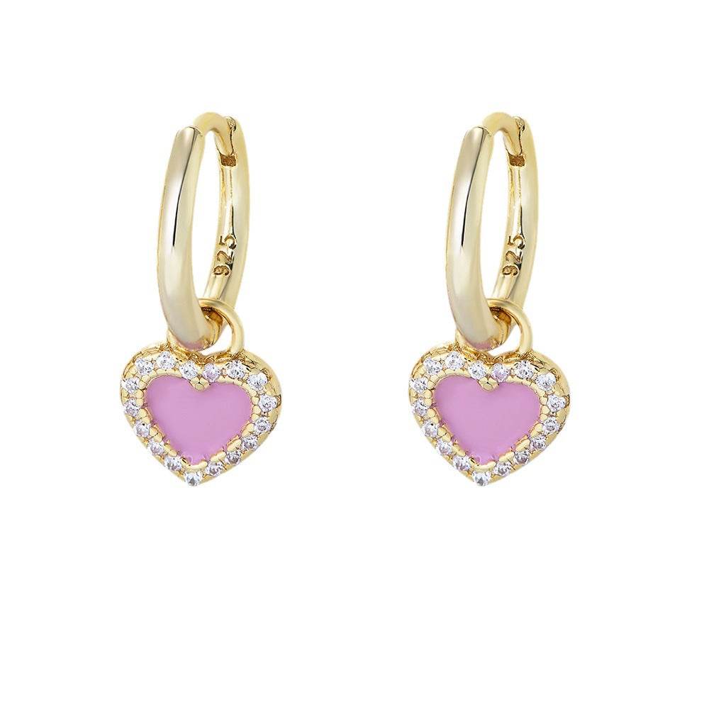 Zircon earrings 925 sterling silver pink oil drop heart-shaped earrings - MOWTE