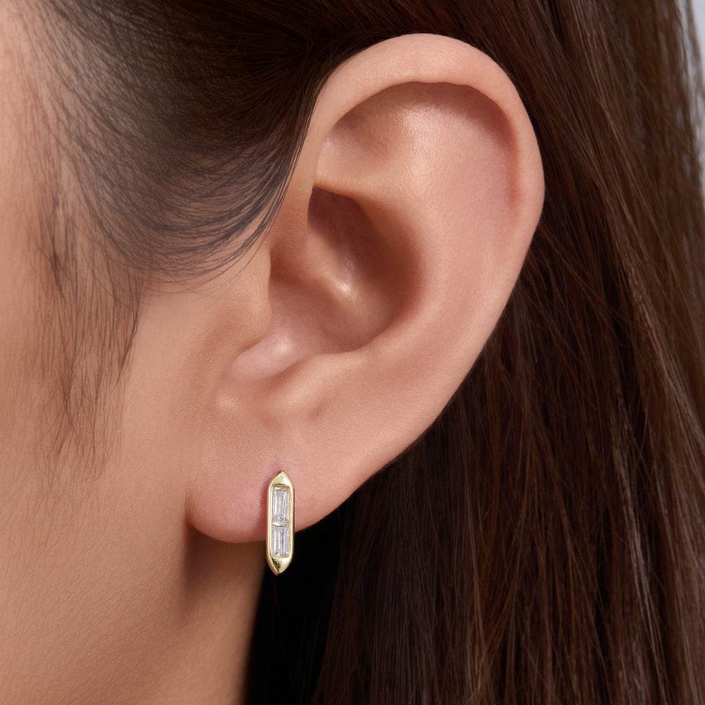 S925 pure silver minimalist geometric square bar with zircon earrings - MOWTE