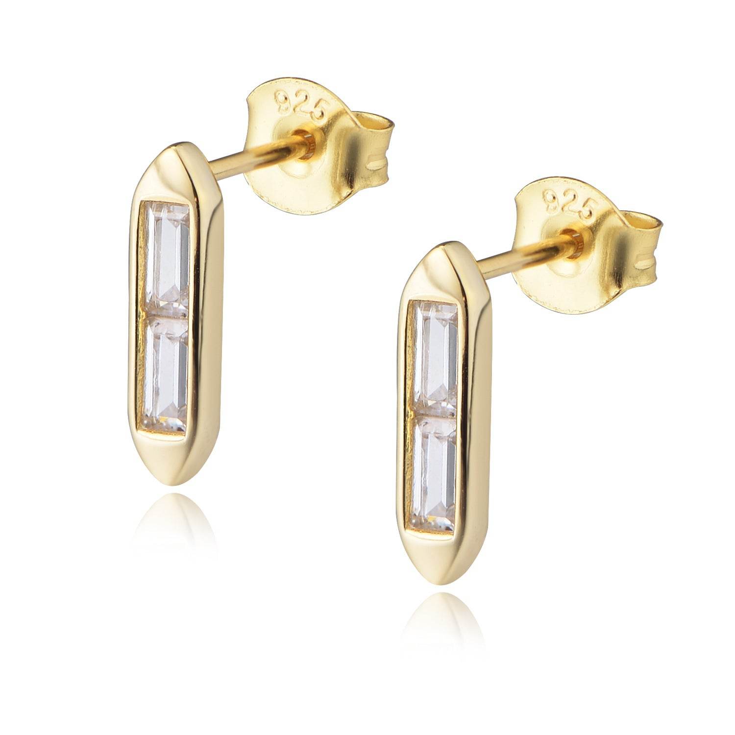 S925 pure silver minimalist geometric square bar with zircon earrings - MOWTE