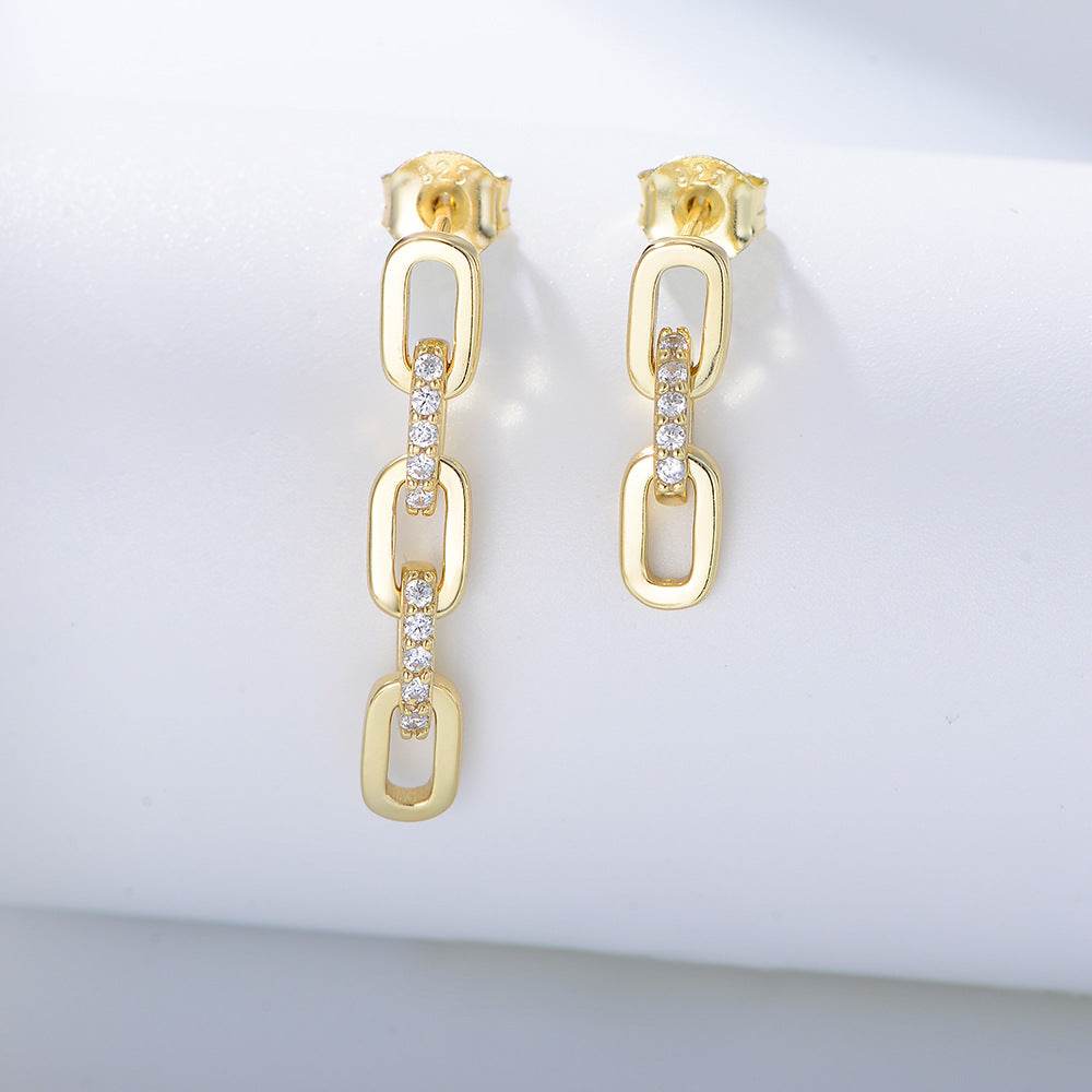 S925 sterling silver chain long and short asymmetrical zircon earrings - MOWTE