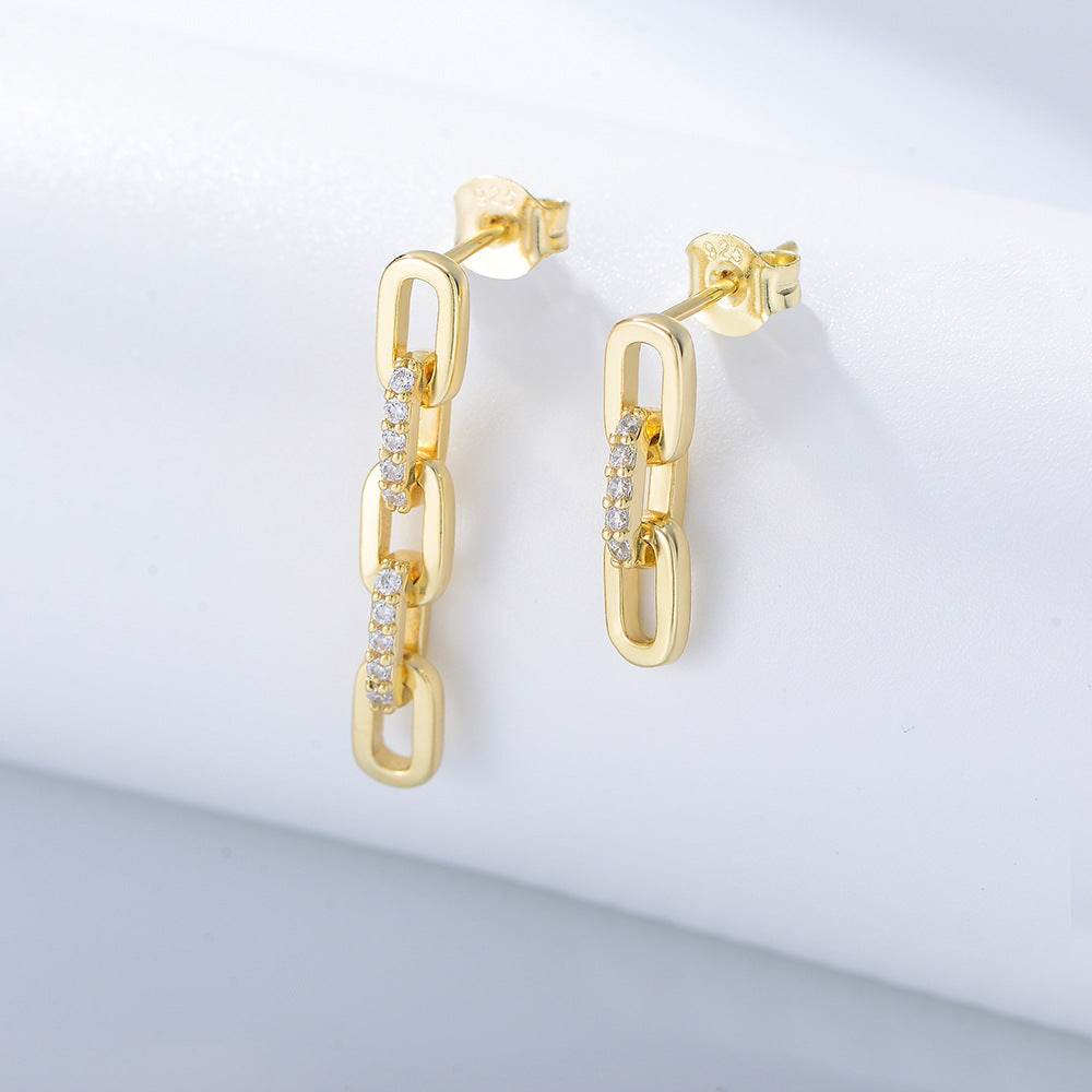 S925 sterling silver chain long and short asymmetrical zircon earrings - MOWTE