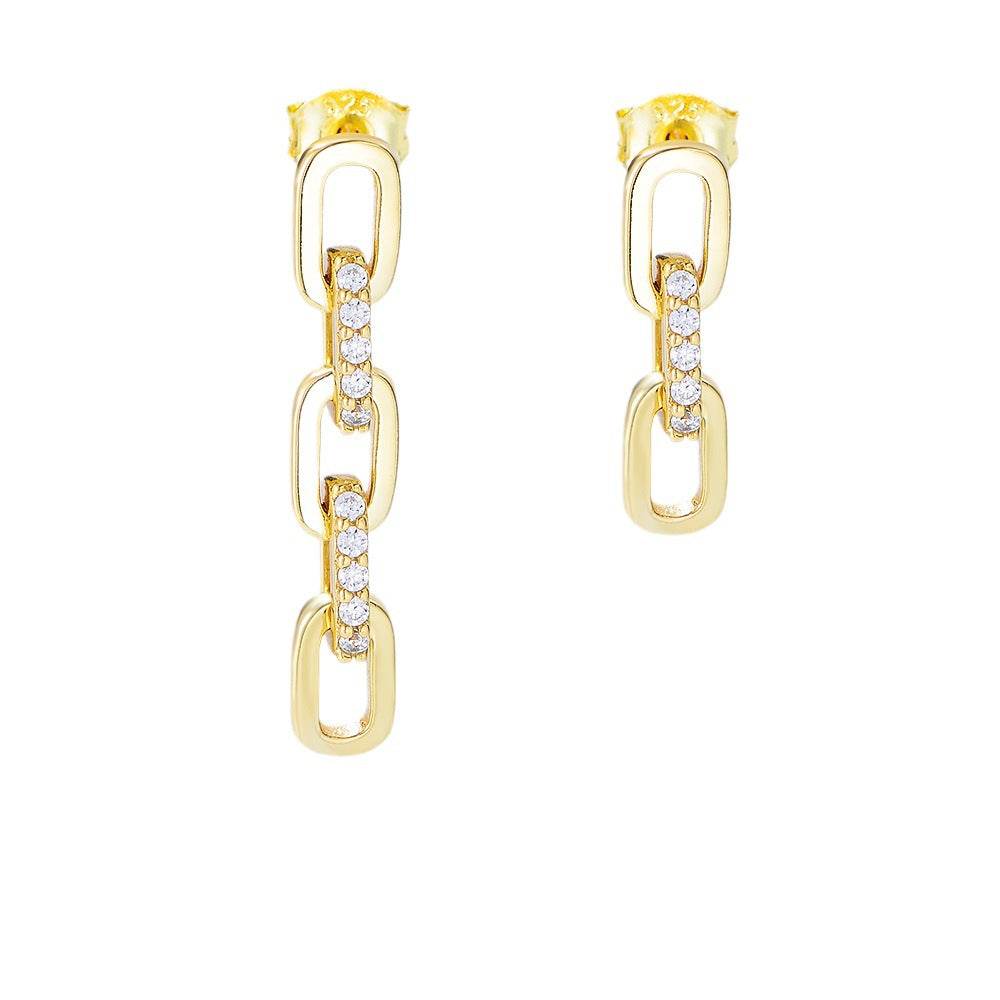 S925 sterling silver chain long and short asymmetrical zircon earrings - MOWTE