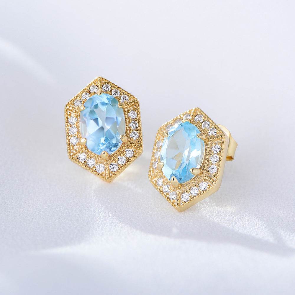 Simple geometric blue natural topaz earrings for women - MOWTE