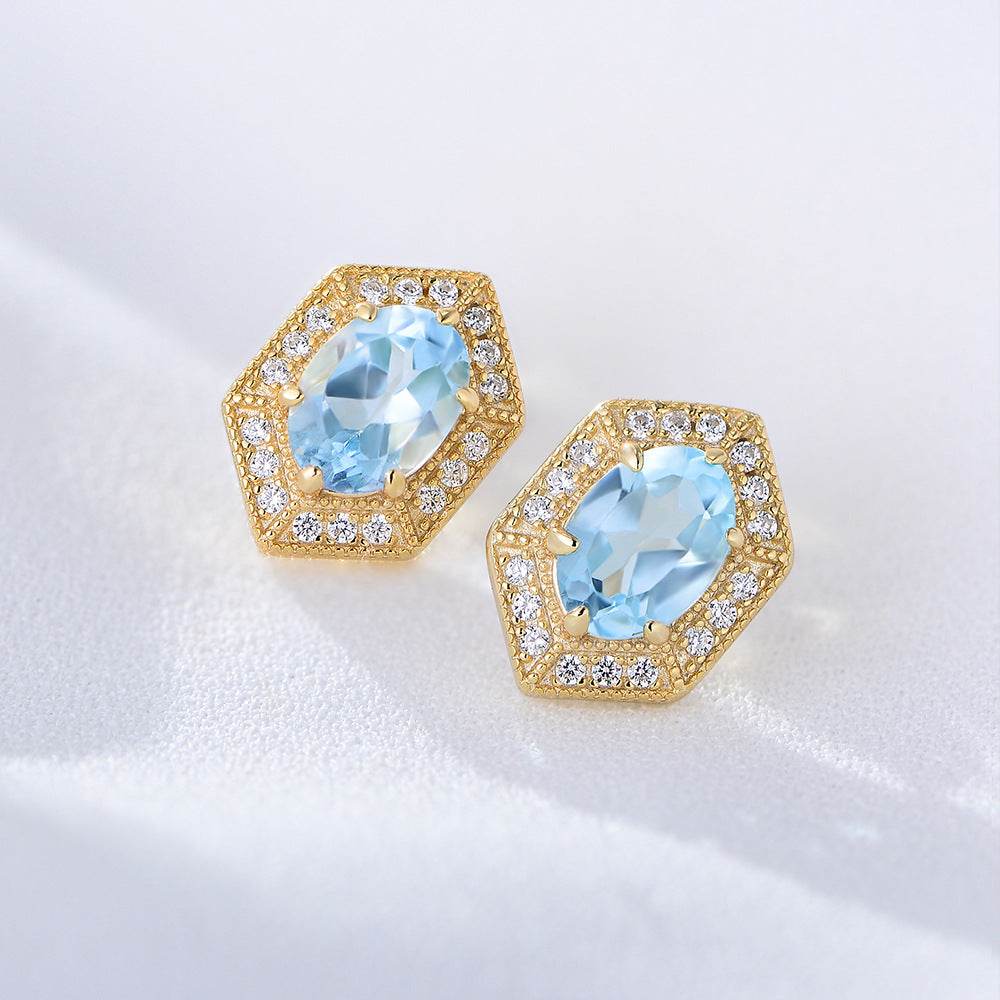 Simple geometric blue natural topaz earrings for women - MOWTE