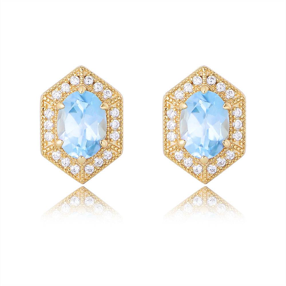 Simple geometric blue natural topaz earrings for women - MOWTE