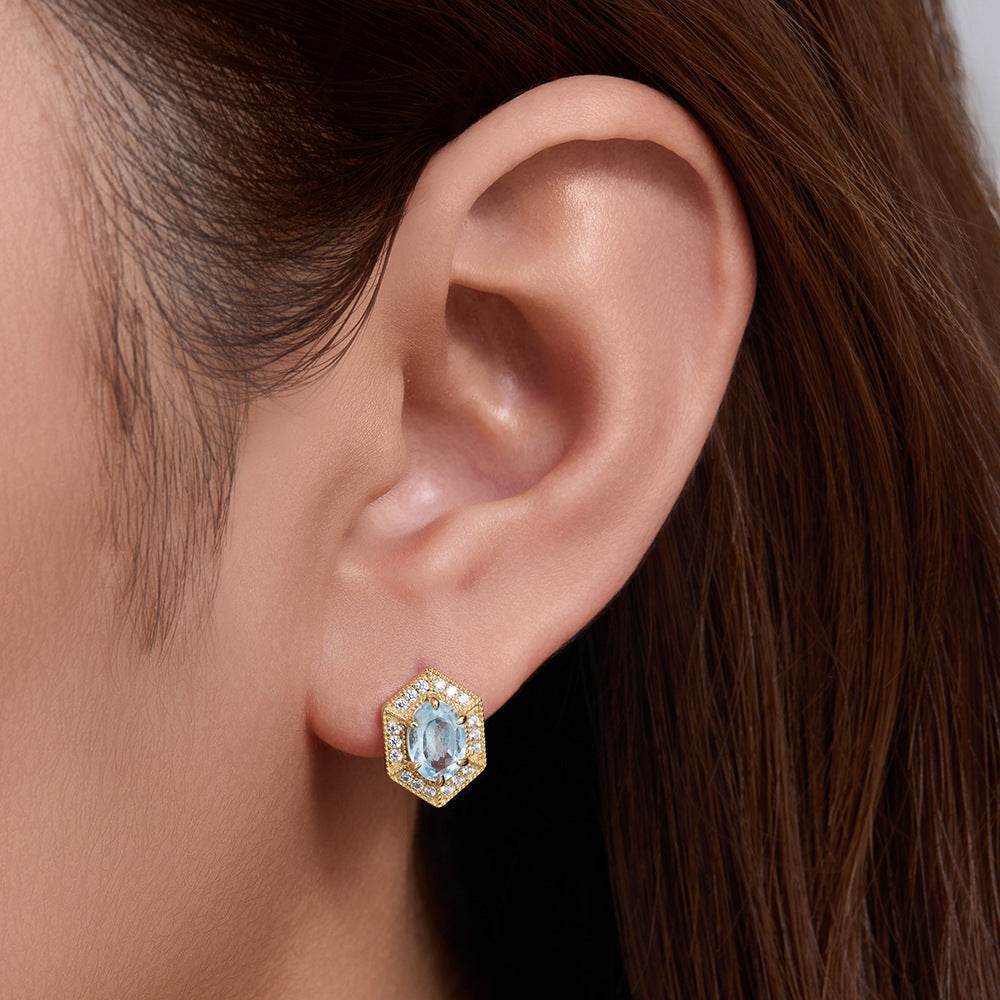 Simple geometric blue natural topaz earrings for women - MOWTE