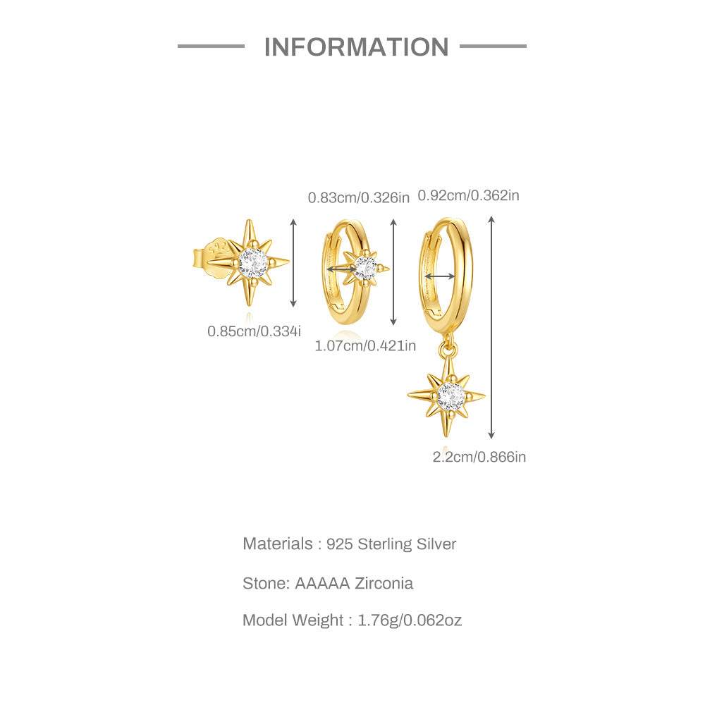 S925 sterling silver diamond studded earrings set with enamel temperament and octagonal star earrings - MOWTE
