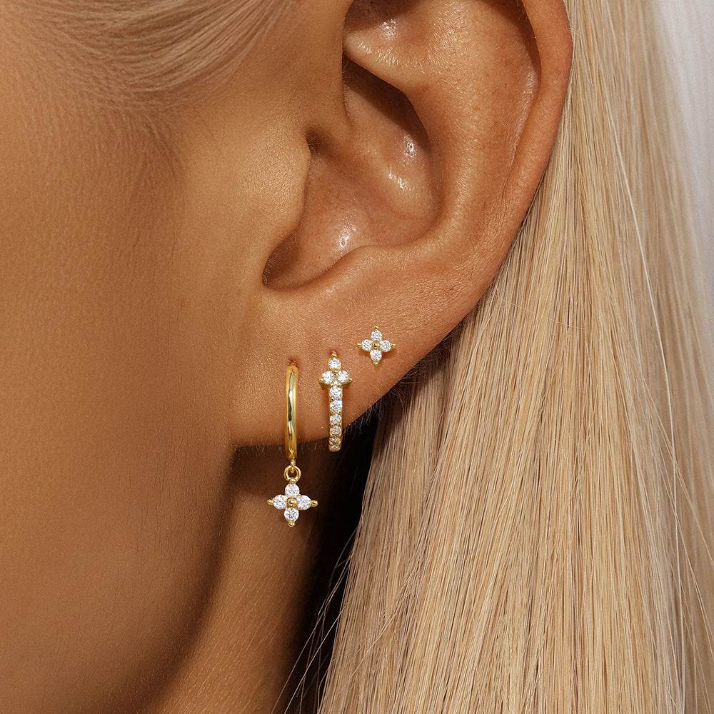S925 sterling silver diamond studded earrings set with enamel temperament and octagonal star earrings - MOWTE