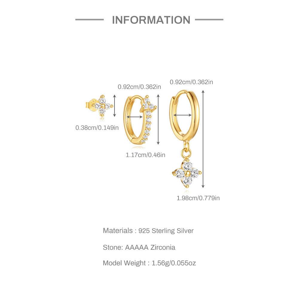 S925 sterling silver diamond studded earrings set with enamel temperament and octagonal star earrings - MOWTE