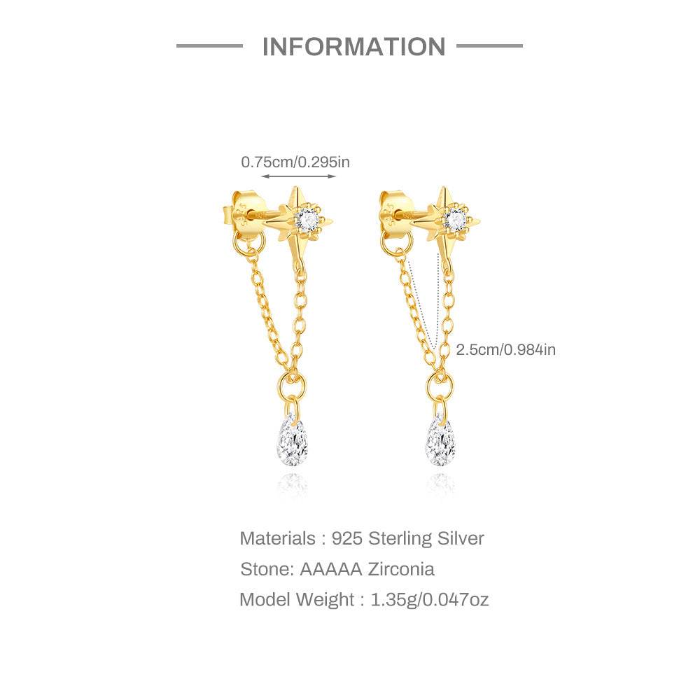S925 sterling silver hexagonal star exquisite layered commuting earrings with flower studded diamonds - MOWTE