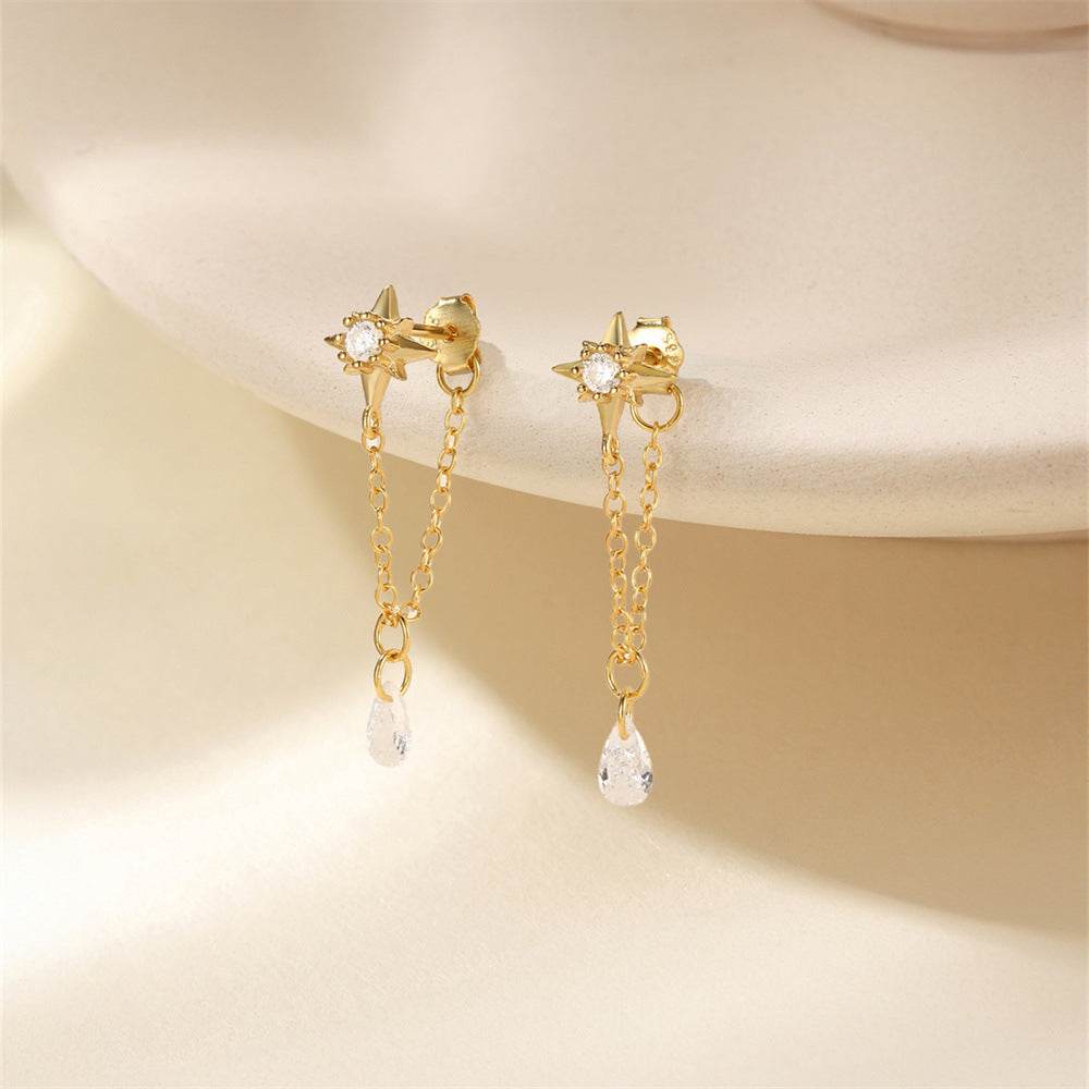 S925 sterling silver hexagonal star exquisite layered commuting earrings with flower studded diamonds - MOWTE