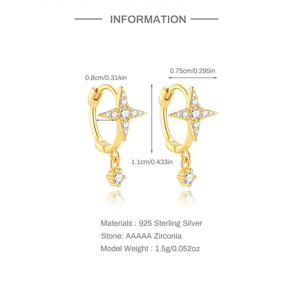 S925 sterling silver hexagonal star exquisite layered commuting earrings with flower - MOWTE