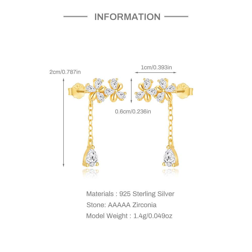 S925 sterling silver hexagonal star exquisite layered commuting earrings with flower - MOWTE