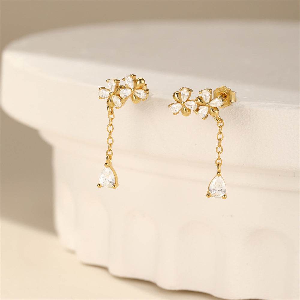 S925 sterling silver hexagonal star exquisite layered commuting earrings with flower - MOWTE