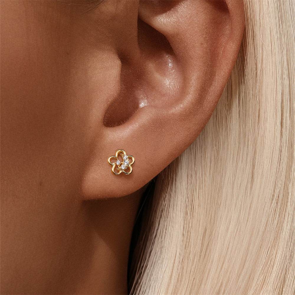 S925 sterling silver five petal flower hollow exquisite commuting versatile earrings - MOWTE