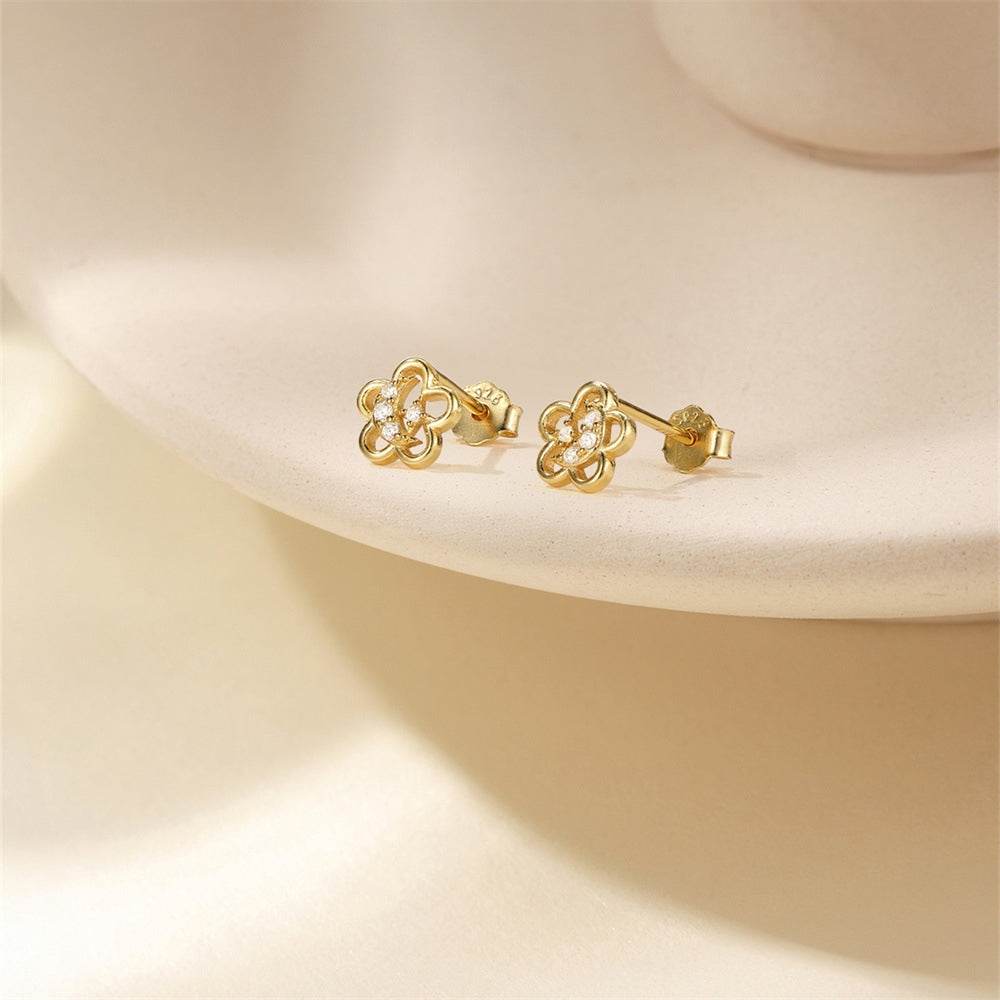 S925 sterling silver five petal flower hollow exquisite commuting versatile earrings - MOWTE