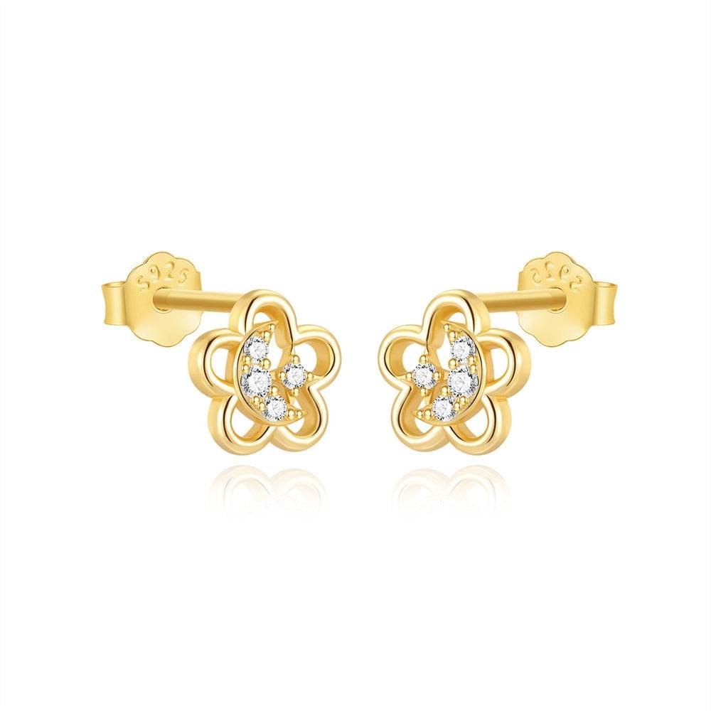 S925 sterling silver five petal flower hollow exquisite commuting versatile earrings - MOWTE