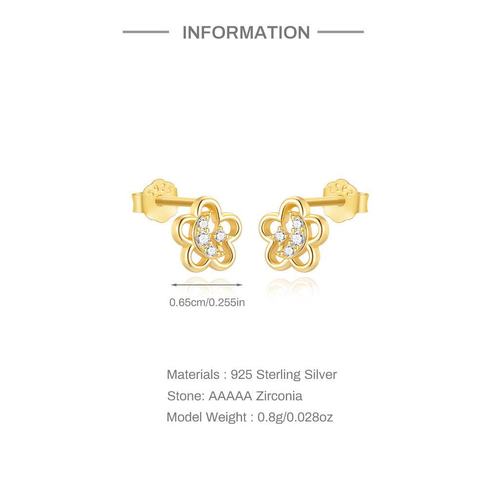 S925 sterling silver five petal flower hollow exquisite commuting versatile earrings - MOWTE