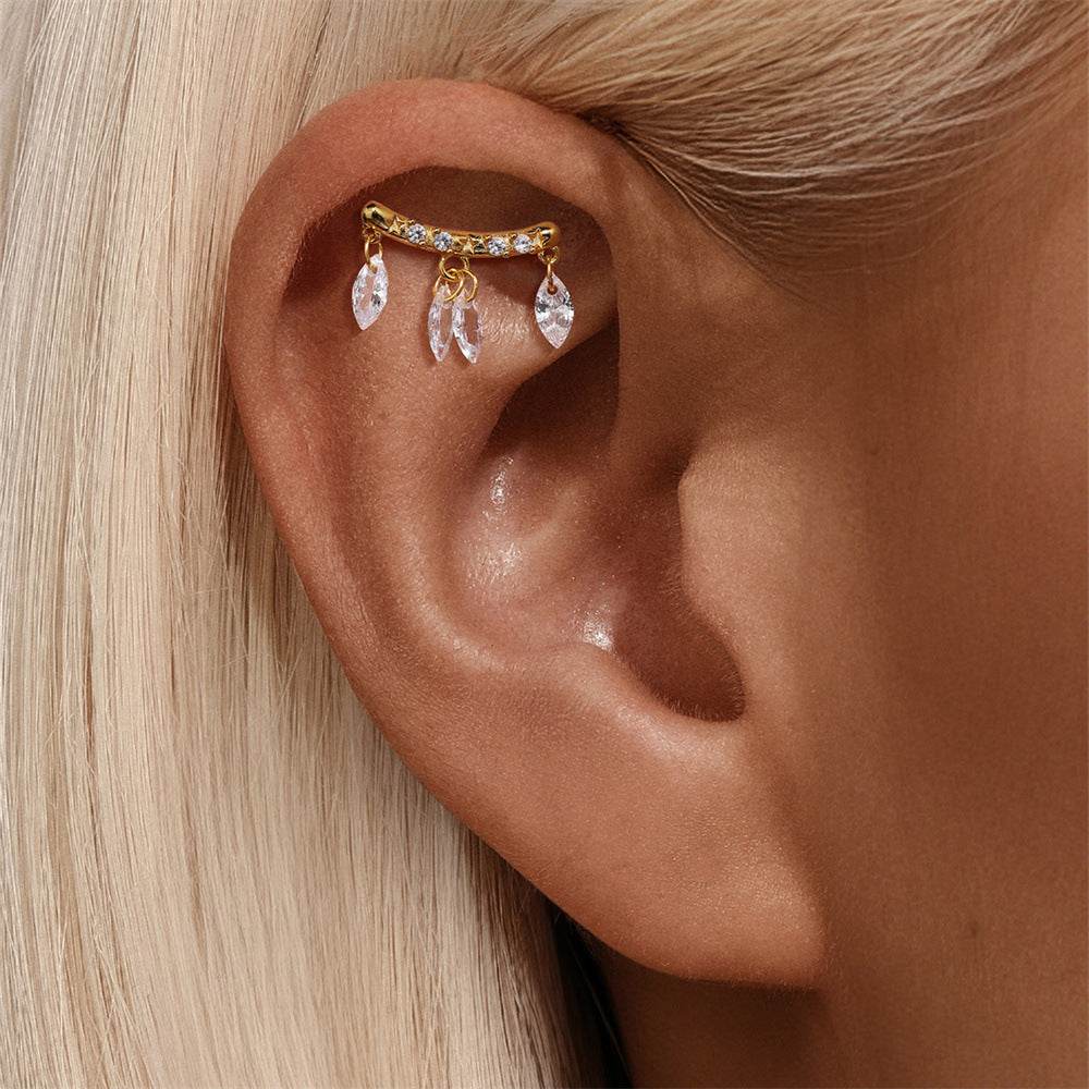 S925 pure silver exquisite tassel flat head thread piercing ear bone nail - MOWTE