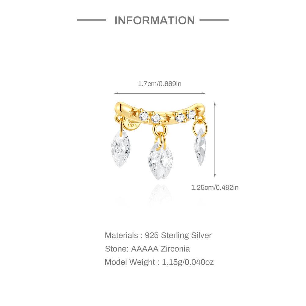 S925 pure silver exquisite tassel flat head thread piercing ear bone nail - MOWTE