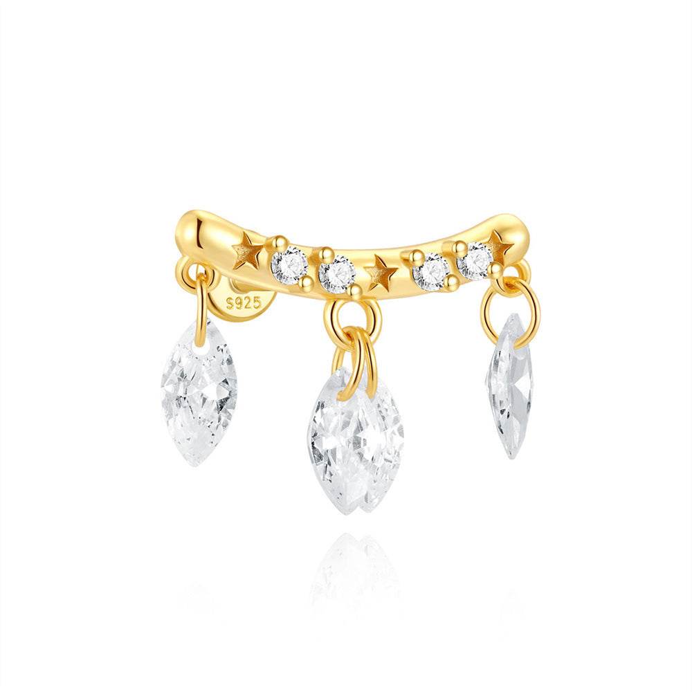 S925 pure silver exquisite tassel flat head thread piercing ear bone nail - MOWTE