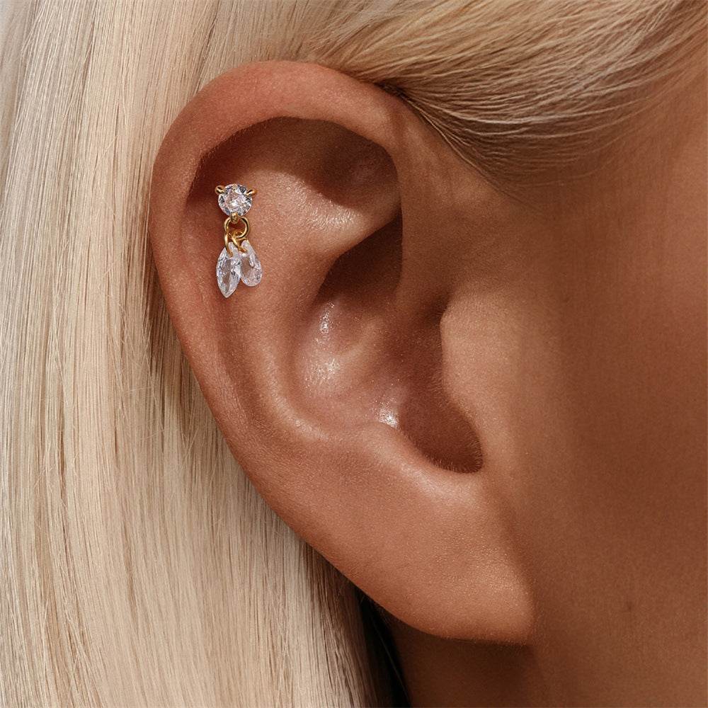 S925 pure silver exquisite horse eye tassel flat head thread piercing ear bone nail - MOWTE