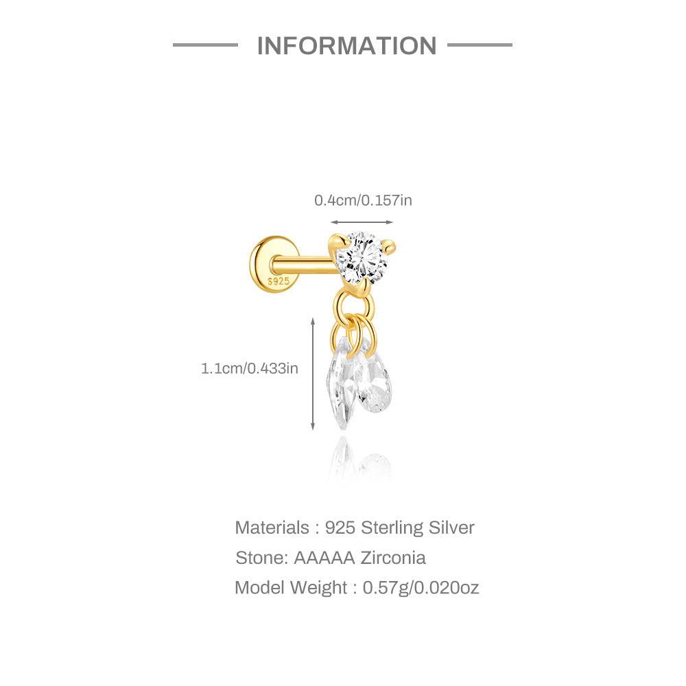 S925 pure silver exquisite horse eye tassel flat head thread piercing ear bone nail - MOWTE