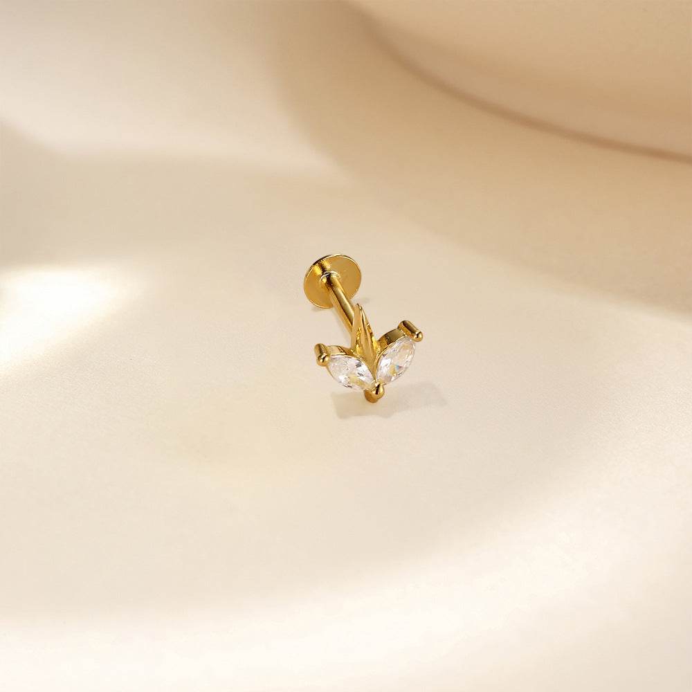 S925 pure silver heart-shaped moonstone inlaid with diamonds, flat head internal thread puncture cartilage earrings - MOWTE