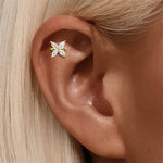 S925 pure silver heart-shaped moonstone inlaid with diamonds, flat head internal thread puncture cartilage earrings - MOWTE