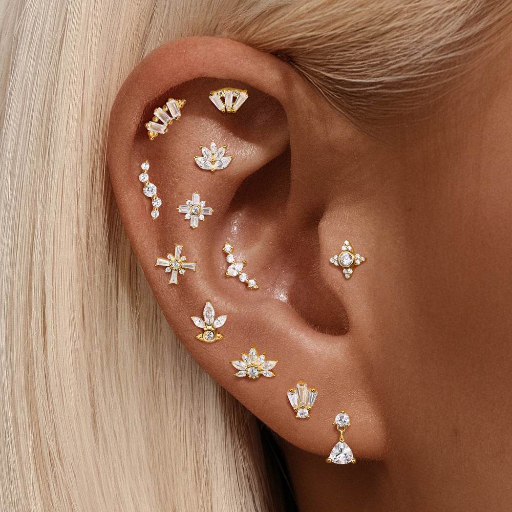 S925 pure silver daily wear geometric elements zircon splicing cartilage spiral puncture 16G earrings earrings - MOWTE