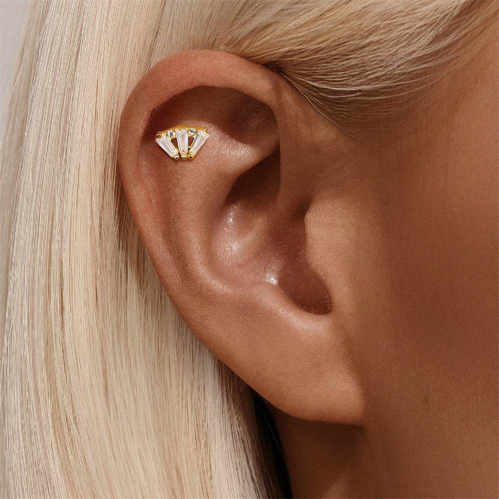 S925 pure silver daily wear geometric elements zircon splicing cartilage spiral puncture 16G earrings earrings - MOWTE