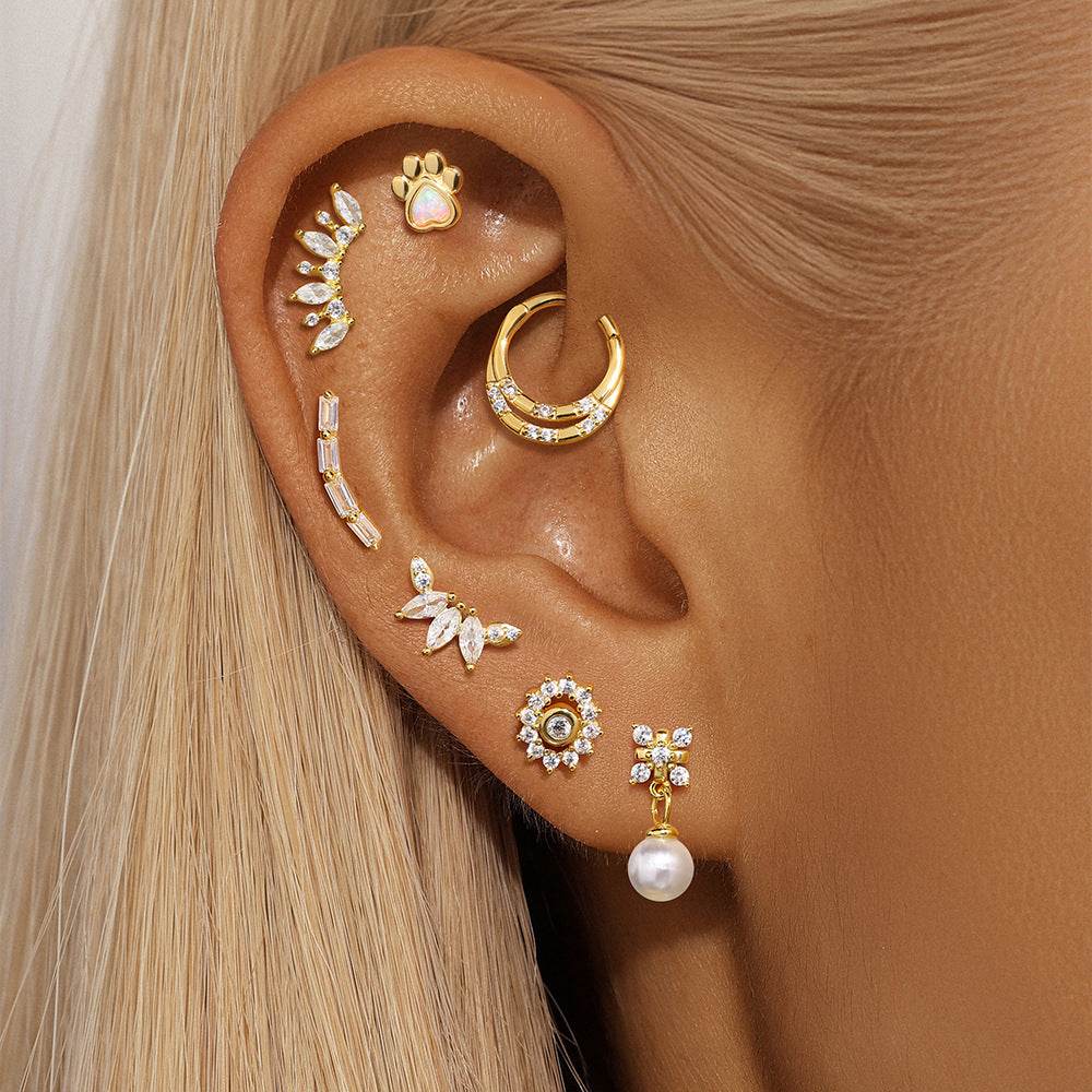 S925 sterling silver daily outfit with diamond studded tassel geometry 16g Devil's Eye diamond studded puncture thread earlobe and ear bone - MOWTE