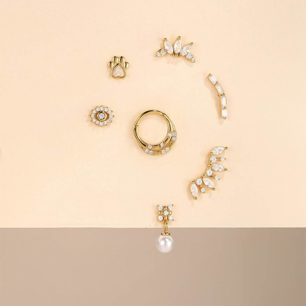 S925 sterling silver daily outfit with diamond studded tassel geometry 16g Devil's Eye diamond studded puncture thread earlobe and ear bone - MOWTE
