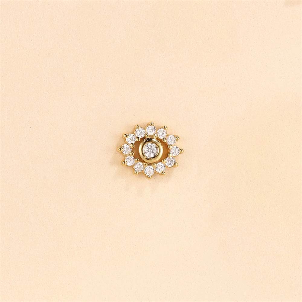 S925 sterling silver daily outfit with diamond studded tassel geometry 16g Devil's Eye diamond studded puncture thread earlobe and ear bone - MOWTE