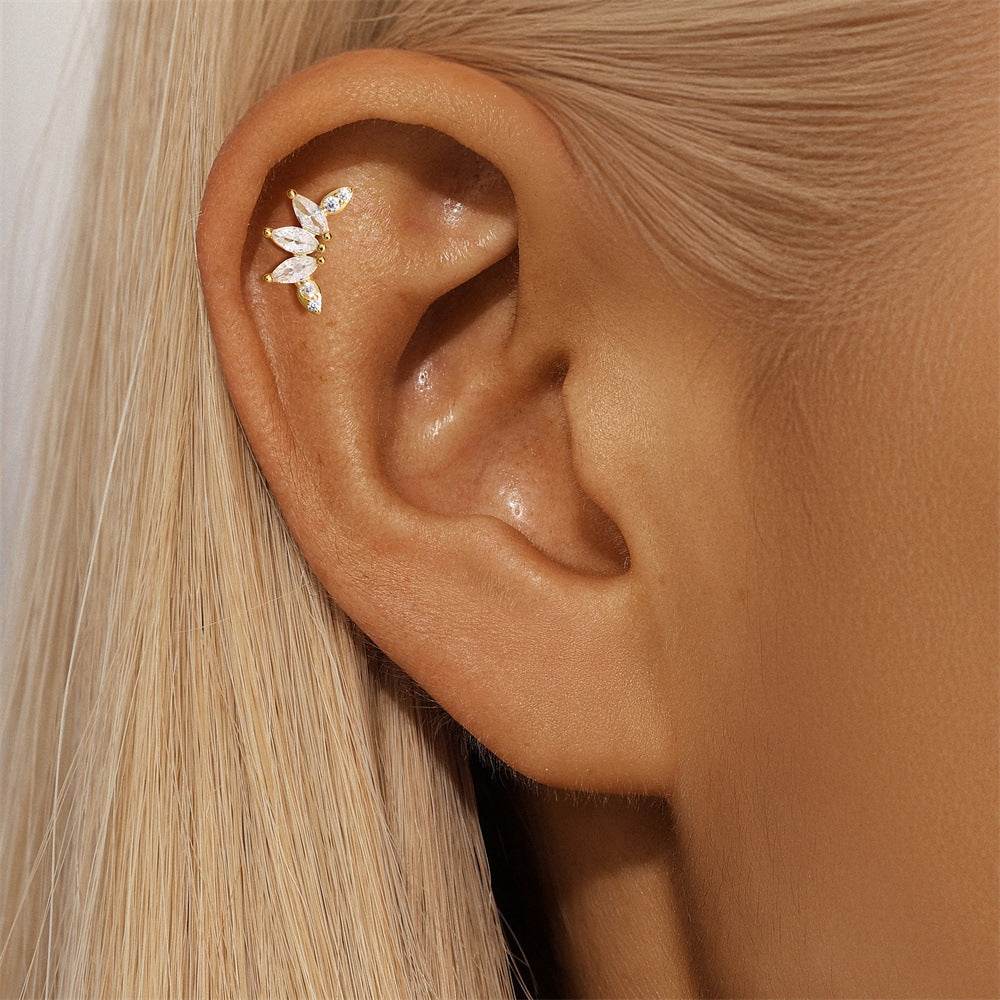 S925 sterling silver daily outfit with diamond studded tassel geometry 16g Devil's Eye diamond studded puncture thread earlobe and ear bone - MOWTE