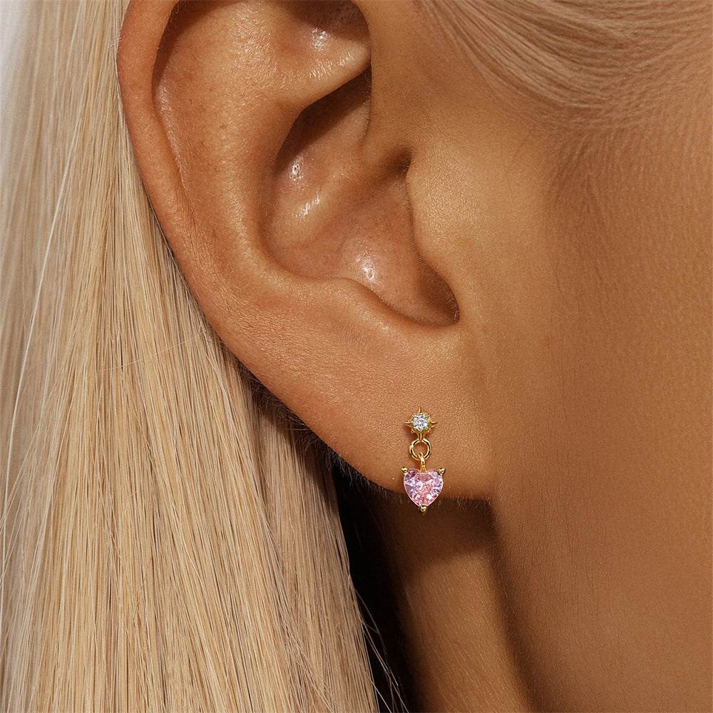 S925 silver design powder zirconium heart fashionable and popular earrings - MOWTE
