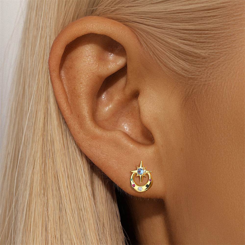 S925 silver design powder zirconium fashionable and popular earrings - MOWTE