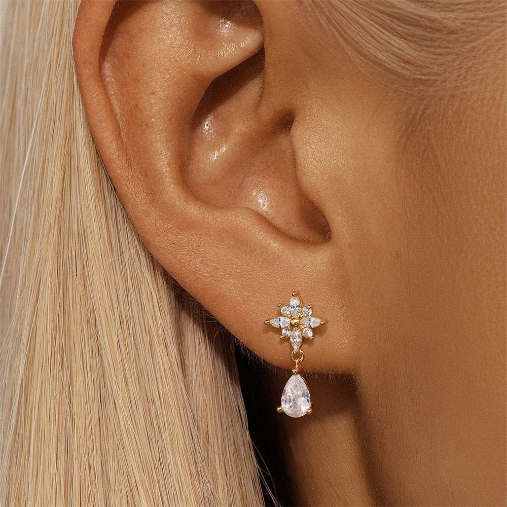 S925 silver design powder zirconium fashionable and popular earrings - MOWTE