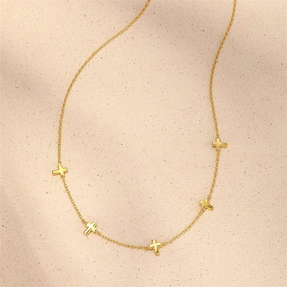 S925 pure silver simple men's and women's fashion multiple cross pendants trendy stacked collarbone necklace - MOWTE