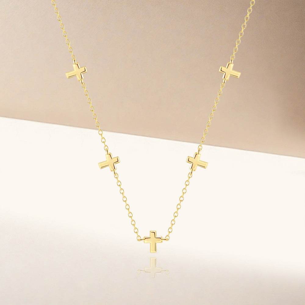 S925 pure silver simple men's and women's fashion multiple cross pendants trendy stacked collarbone necklace - MOWTE