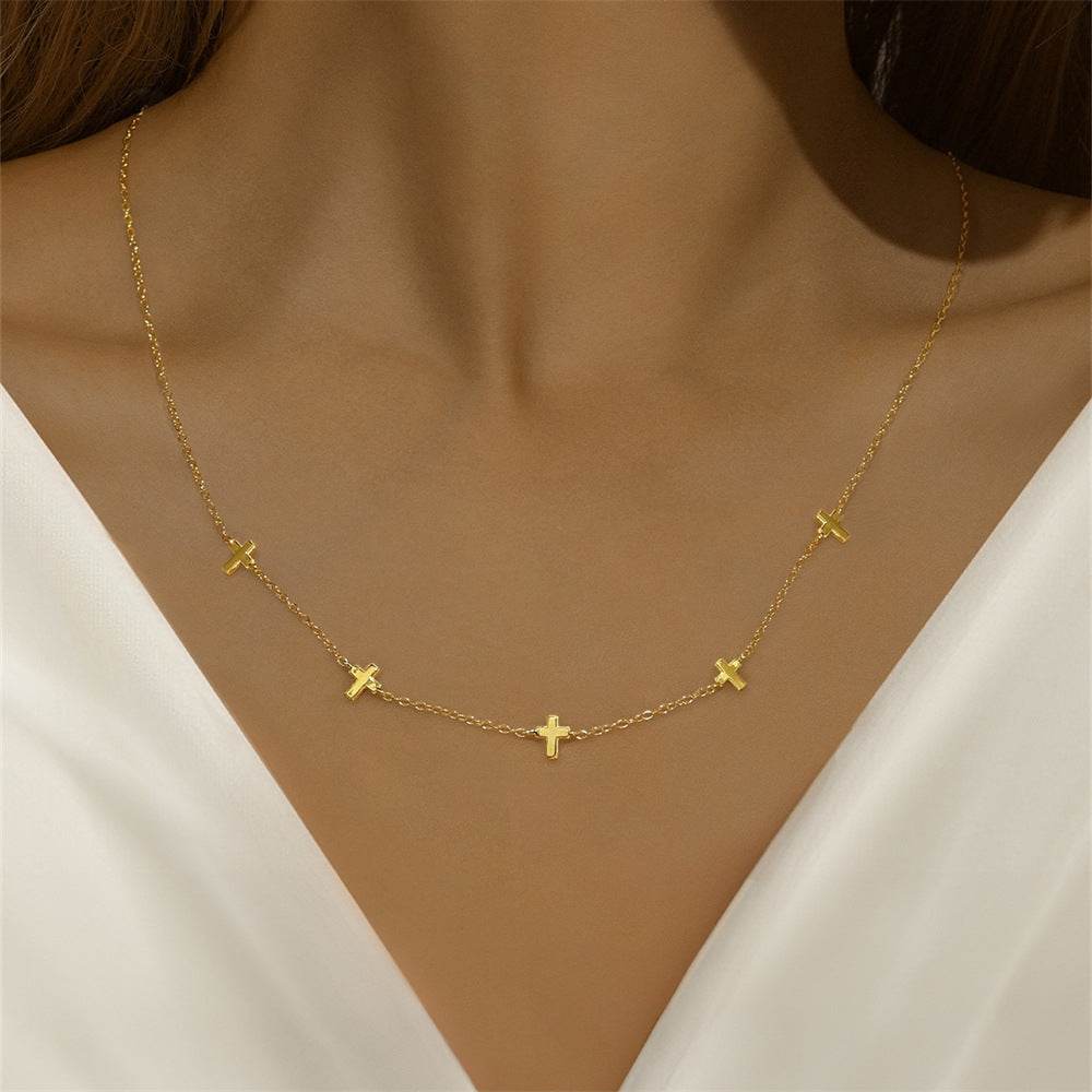 S925 pure silver simple men's and women's fashion multiple cross pendants trendy stacked collarbone necklace - MOWTE