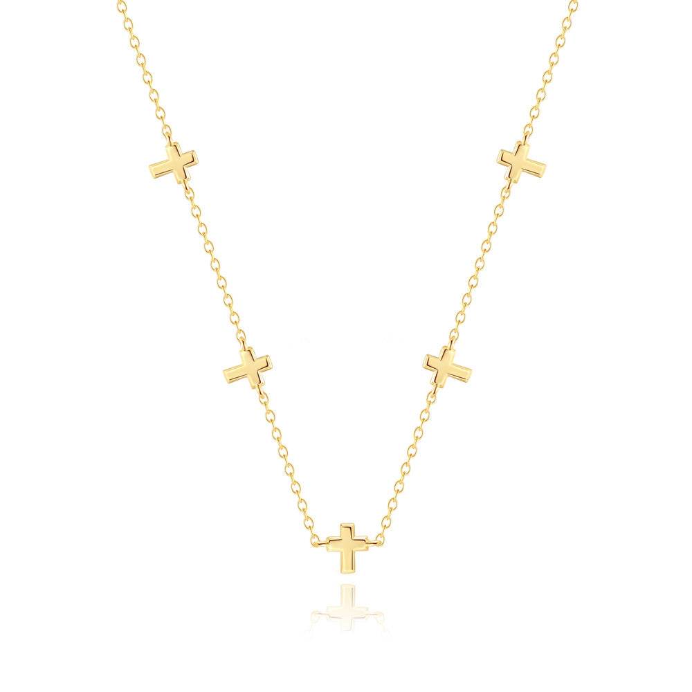 S925 pure silver simple men's and women's fashion multiple cross pendants trendy stacked collarbone necklace - MOWTE