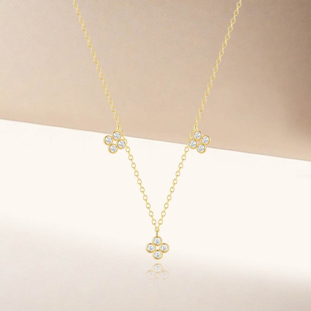 S925 pure silver five flower four leaf clover bag set with zircon necklace for women - MOWTE